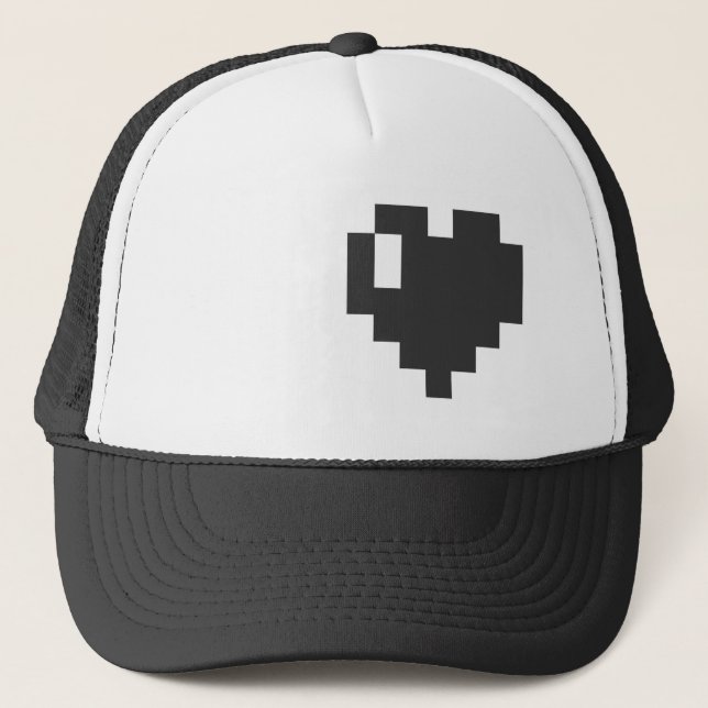 Casquette noir de coeur de pixel (Devant)