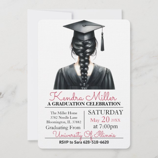 Casquette noir & Gown Aquarelle Invitation de grad (Devant)