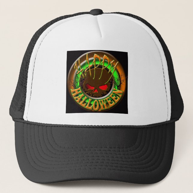 Casquette NOIR heureux BG de crâne de Halloween (Devant)