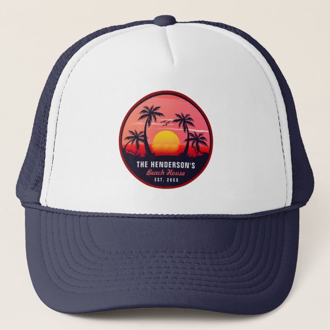 Casquette Nom de famille Beach House Retro Sunset Souvenirs  (Devant)