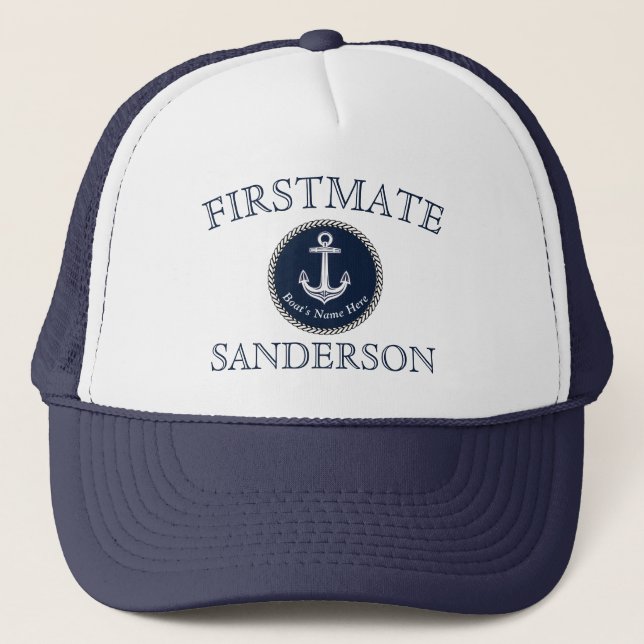 Casquette Nom du bateau bleu marine Nautique Ancre Trucker à (Devant)
