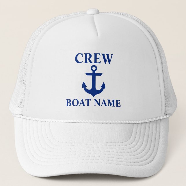 Casquette Nom du bateau de l'équipage nautique Ancre blanc (Devant)