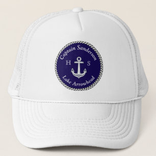 Casquette Nom du bateau nautique Ancre Marine en blanc