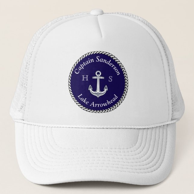 Casquette Nom du bateau nautique Ancre Marine en blanc (Devant)
