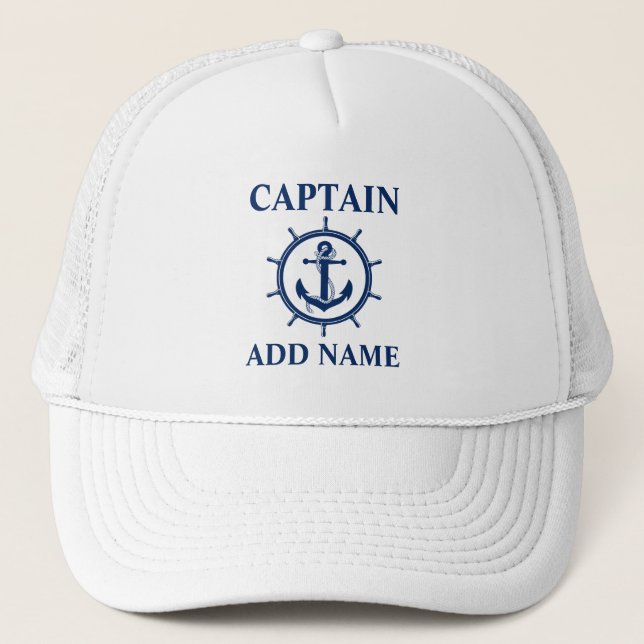 Casquette Nom du capitaine nautique Ancre corde Roue (Devant)