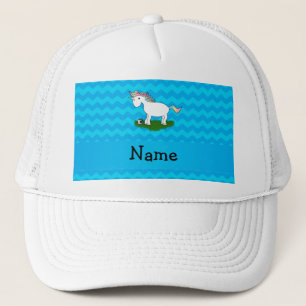 Casquette Nom personnalisé soccer unicorne chevrons bleus