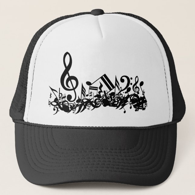Casquette Notes musicales brouillées noires et blanches (Devant)