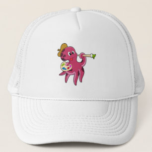 Casquette Octopus à la peinture avec pinceau et couleur