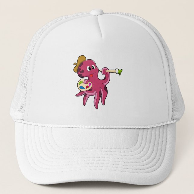Casquette Octopus à la peinture avec pinceau et couleur (Devant)