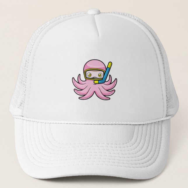 Casquette Octopus à la plongée avec tuba et lunettes de nata (Devant)