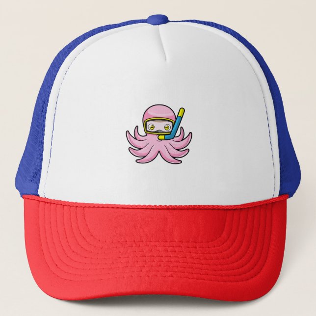 Casquette Octopus à la plongée avec tuba et lunettes de nata (Devant)