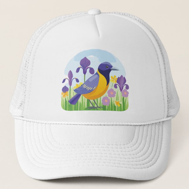 Casquette Oiseau cool avec Iris Fleurs Graphisme (Devant)