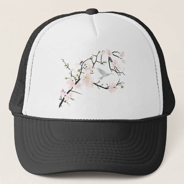 Casquette Oiseau rose en fleurs (Devant)