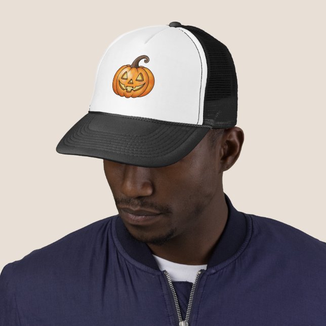 Casquette Orange Cartoon Jack-o'-lantern Citrouille Hallowee (En situation)