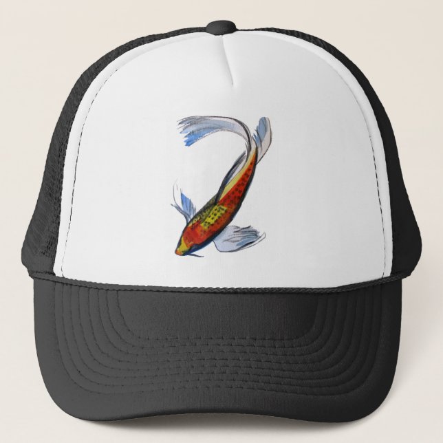 Casquette Orange Koi japonais aquarelle carpe art (Devant)