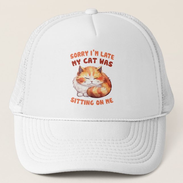 Casquette Orange Tabby Chat - Désolé, je suis en retard (Devant)