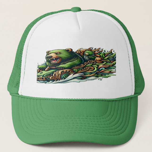 Casquette Ours Animés à bord d'une voiture verte (Devant)