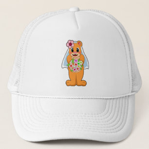 Casquette Ours en mariée avec des fleurs