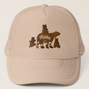 Casquette Ours Mama Avec 3 Bébés Ours Cubs Après Maman