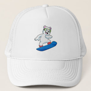Casquette Ours polaire en Snowboardeur avec Snowboard