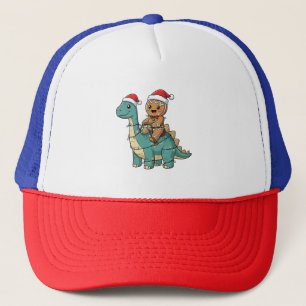 Casquette Pain d'épices montant un dinosaure Santa Noël