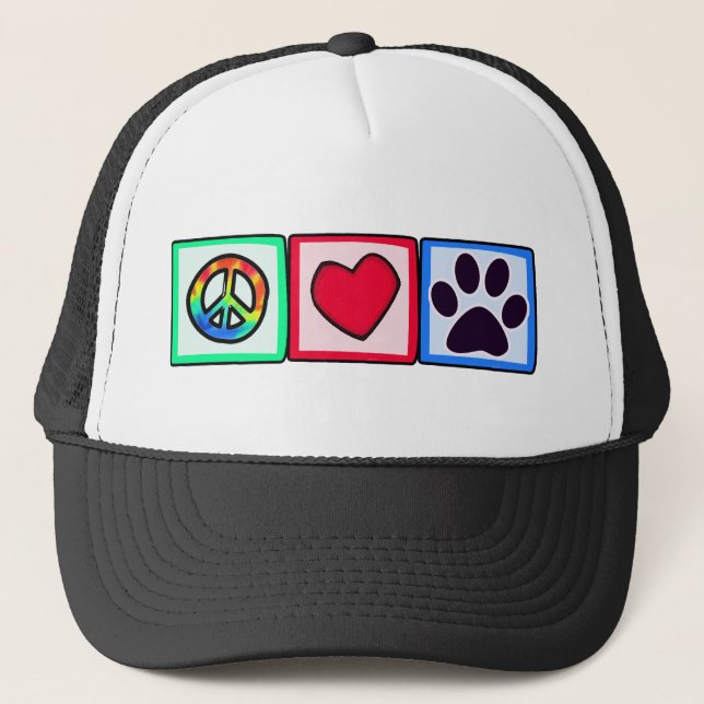 Casquette Paix, amour, chien ; Pawprint (Devant)