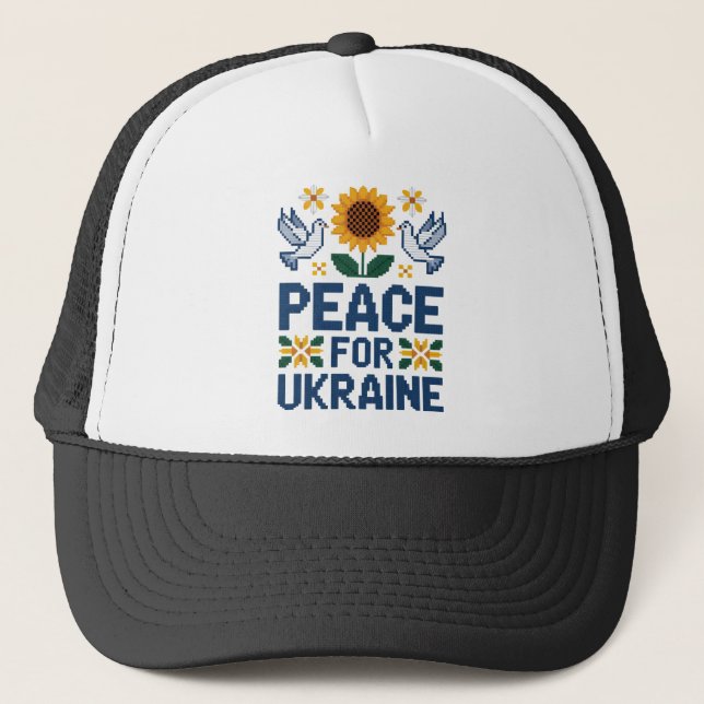 Casquette Paix pour l'Ukraine Pixel Folk Art (Devant)