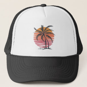 Casquette Palm Tree - Style rétro Coucher de soleil sur la p