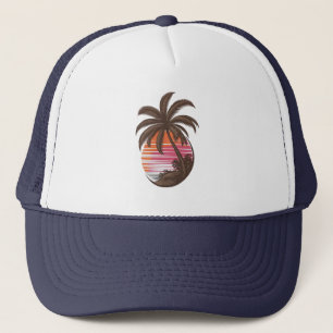 Casquette Palm Tree - Style rétro Coucher de soleil sur la p
