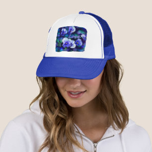 Casquette Pansies Bleues Pansy Fleur peinture florale