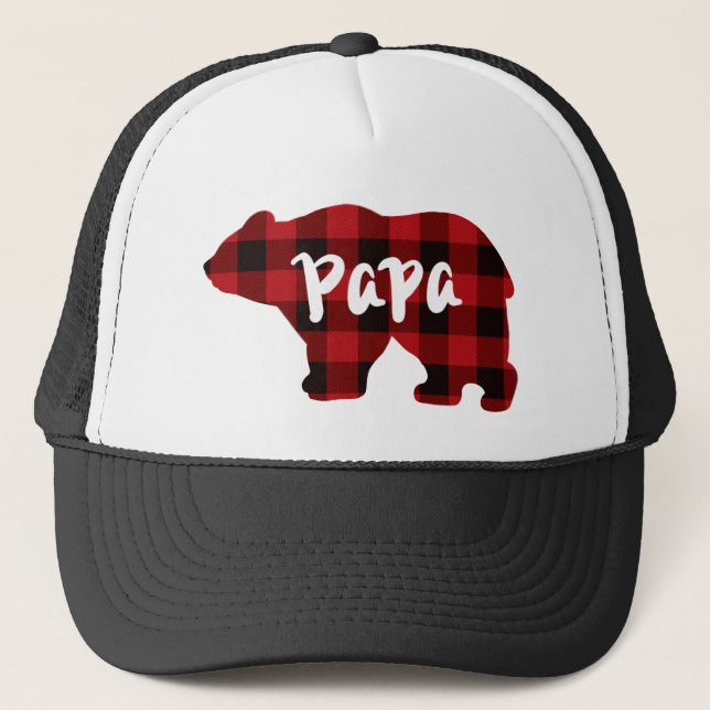 Casquette Papa Bear - Bison rouge et noir plaid (Devant)
