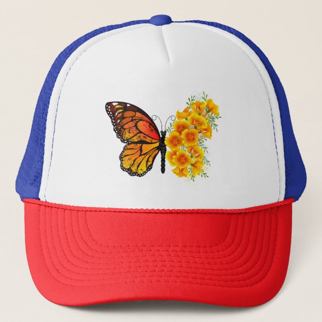 Casquette Papillon à fleurs avec Poppy de Californie jaune (Devant)