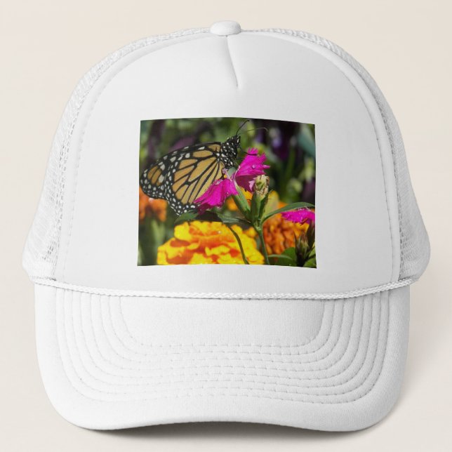 Casquette Papillon Monarque sur Fleur Marigold Rose (Devant)