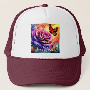 Casquette Papillon Monarque sur Rose au Coucher de Soleil Pe