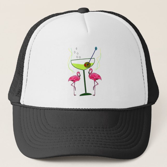 Casquette "Paradis se réveillant"--Flamant et Martini roses (Devant)