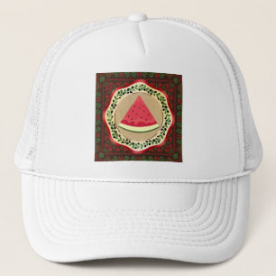 Casquette pastèque sur plaque d'olive avec tatreez palestini