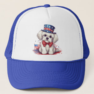 Casquette Patriotique 4 juillet Blanc Chiot Mignon Chien-435