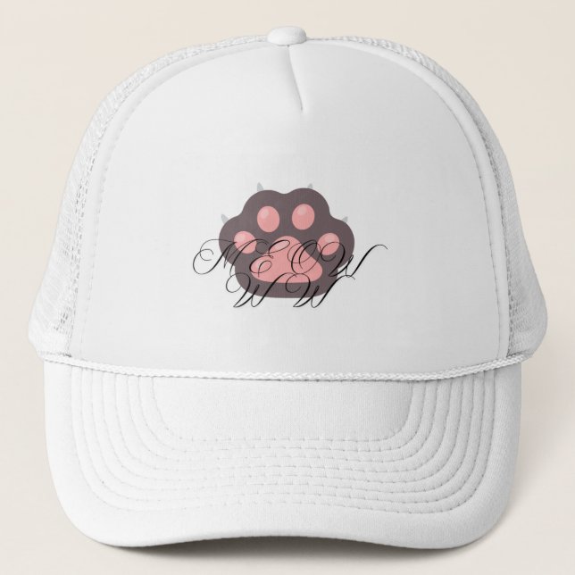 Casquette Paw à chat mignonne "MEOW" Calligraphie - adorable (Devant)