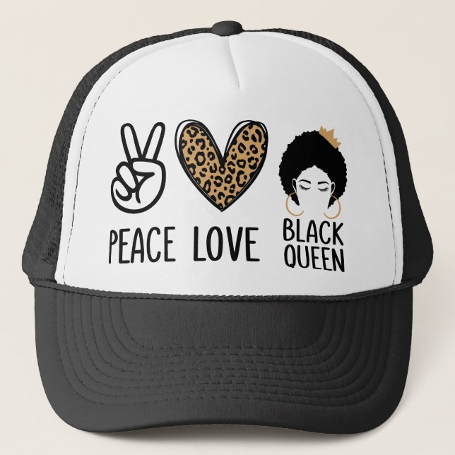 Casquette Peace Love Black Queen Léopard Black Femmes et fil (Devant)