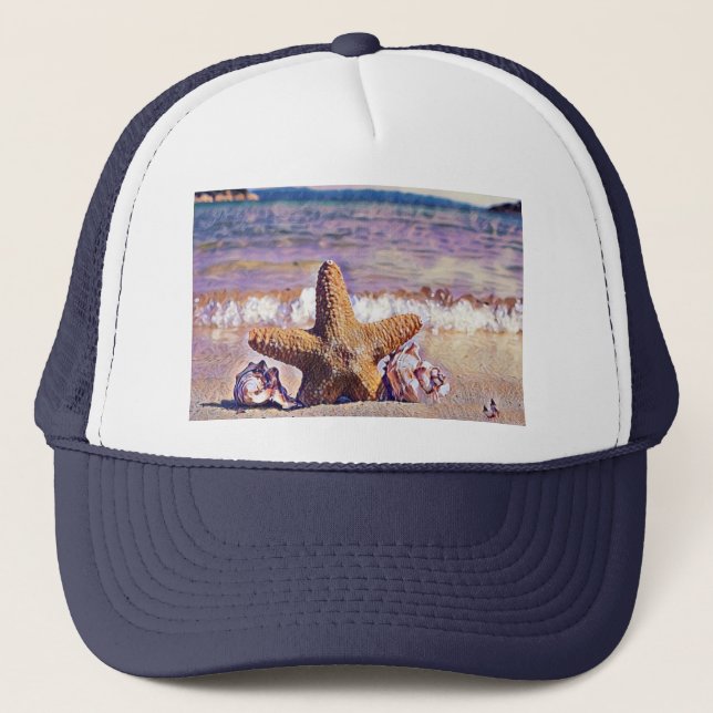 Casquette Peinture de coquillages étoilés sur le T-shirt de  (Devant)