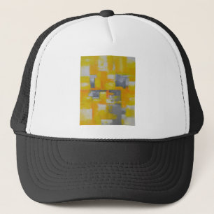 Casquette peinture gris jaune blanc abstrait