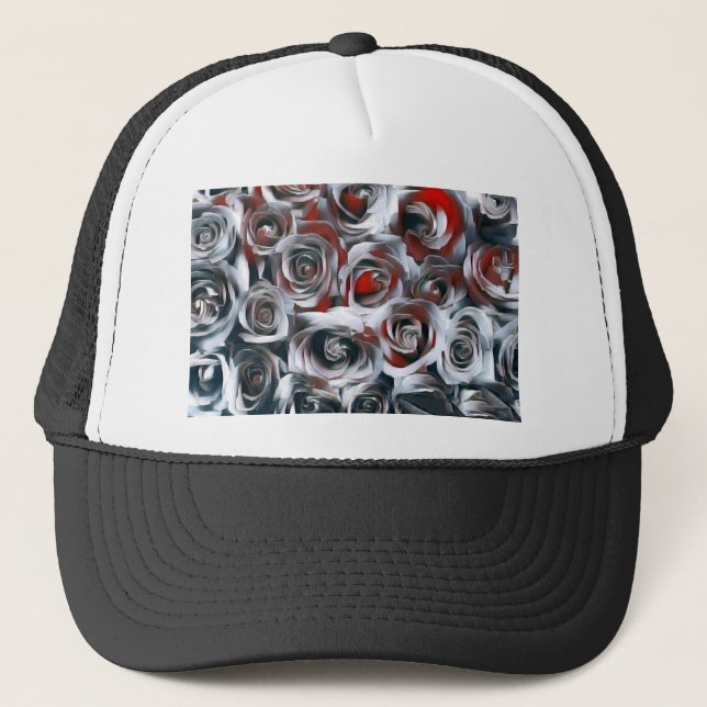 Casquette Peinture moderne Noir blanc argent et Roses rouges (Devant)