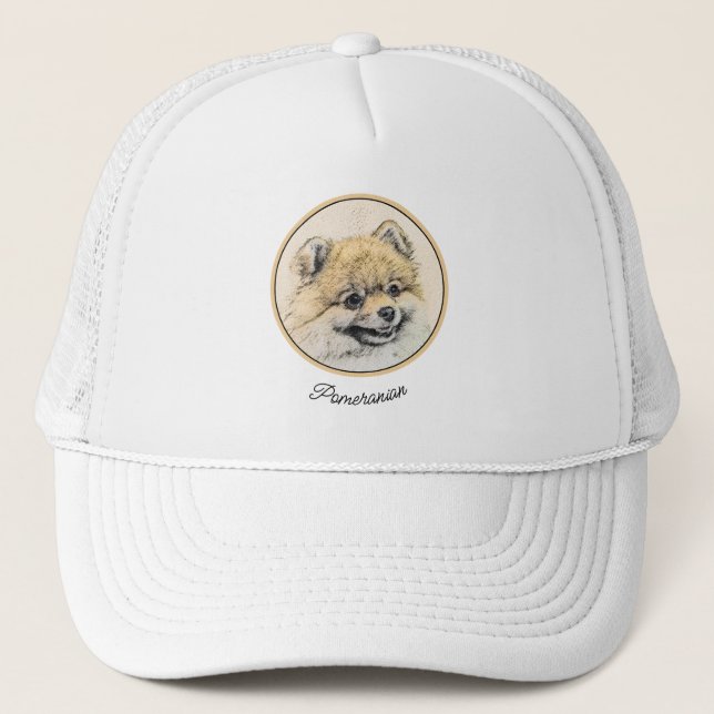 Casquette Peinture Poméranienne (orange) - Art Chien origina (Devant)