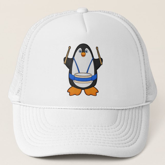 Casquette Penguin comme musicien avec tambour (Devant)