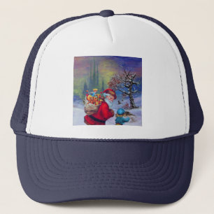 CASQUETTE PÈRE NOËL AVEC JOUETS ET ENFANT DANS LA NEIGE D'HI
