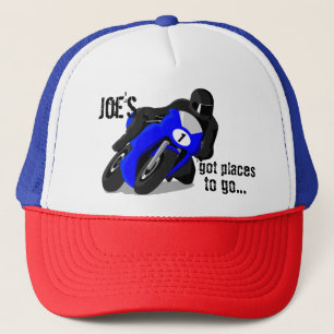 Casquette personnalisée de moto noir et bleu