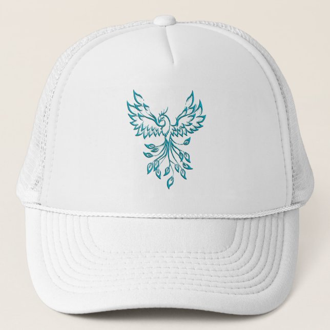 Casquette Phoenix bleu turquoise se lève en blanc (Devant)