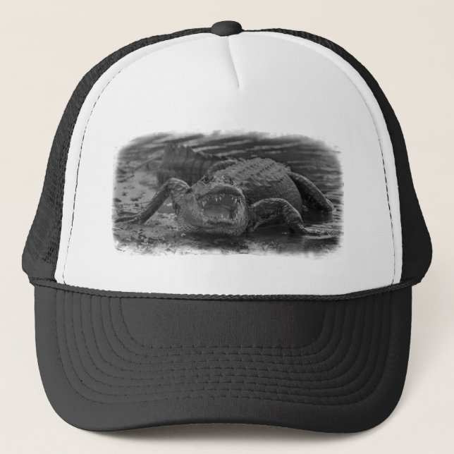 Casquette Photographie en noir et blanc de l'alligator améri (Devant)