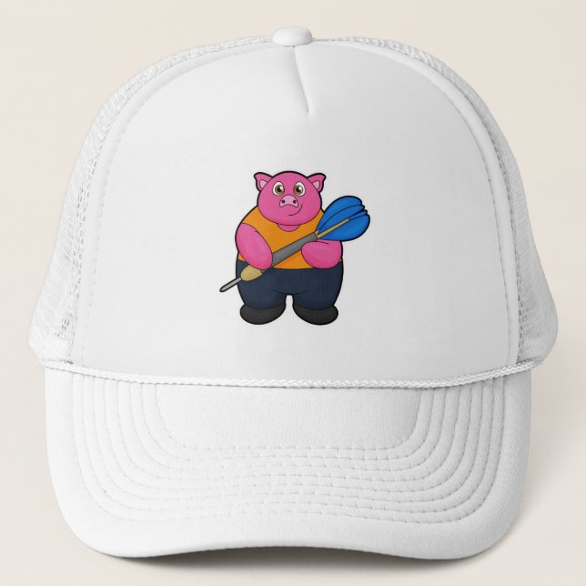 Casquette Pig comme joueur de fléchettes avec fléchettes (Devant)