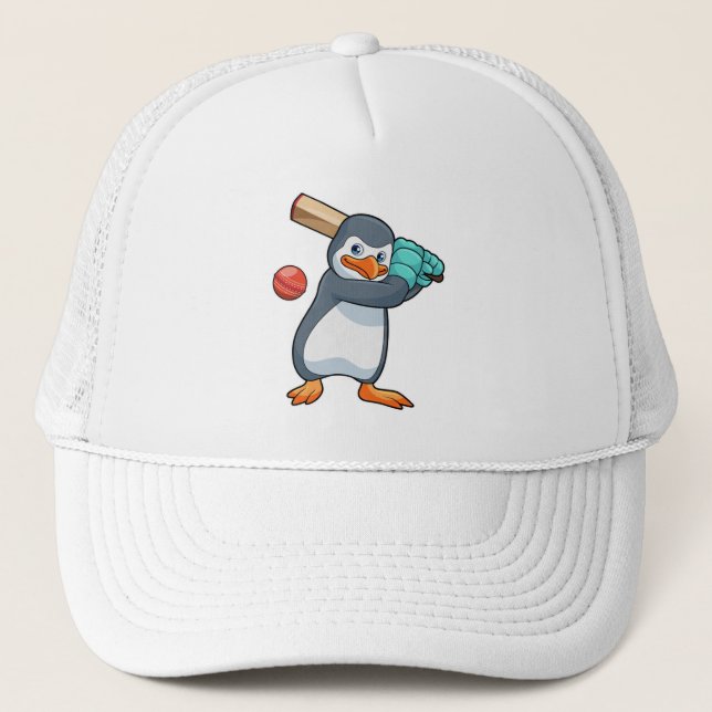 Casquette Pingouin au cricket avec chauve-souris de cricket (Devant)